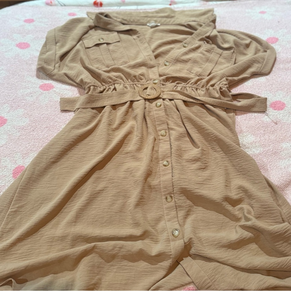 Blu Pepper Tan Button-Up Midi Dress